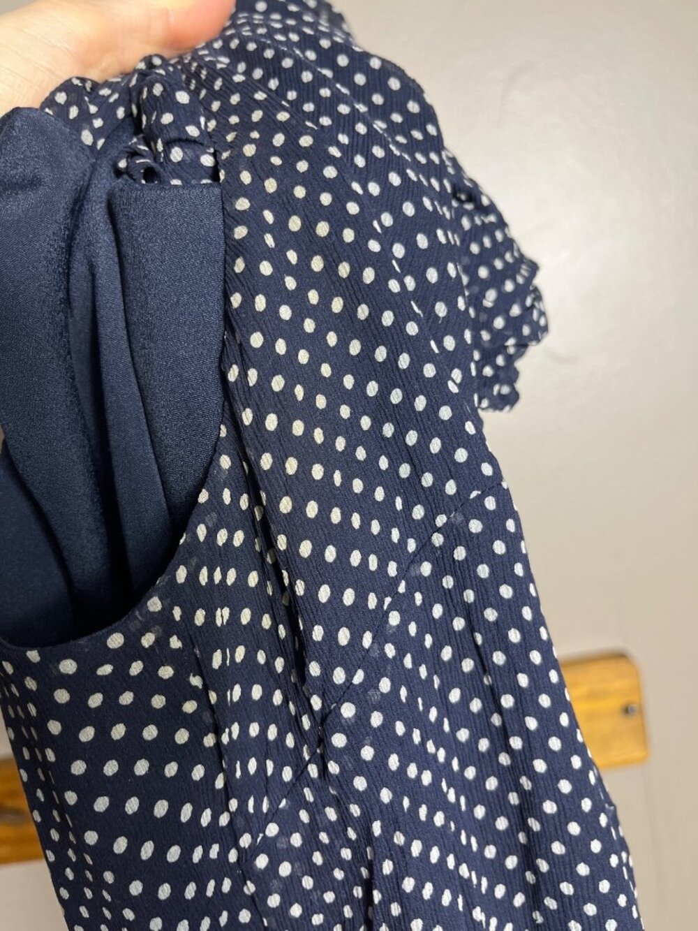 J Crew Silk Top Navy Polka Dot Sleeveless Ruffle Whimsigoth Preppy Luxury 4 - Picture 8 of 9